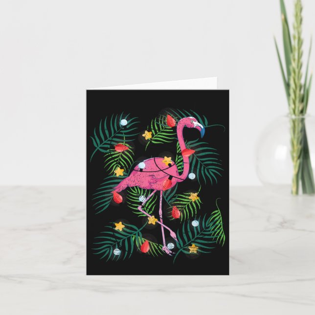 Tarjeta Xmas tropical Gracioso Flamingo Rosa Navidad Hawái (Anverso)