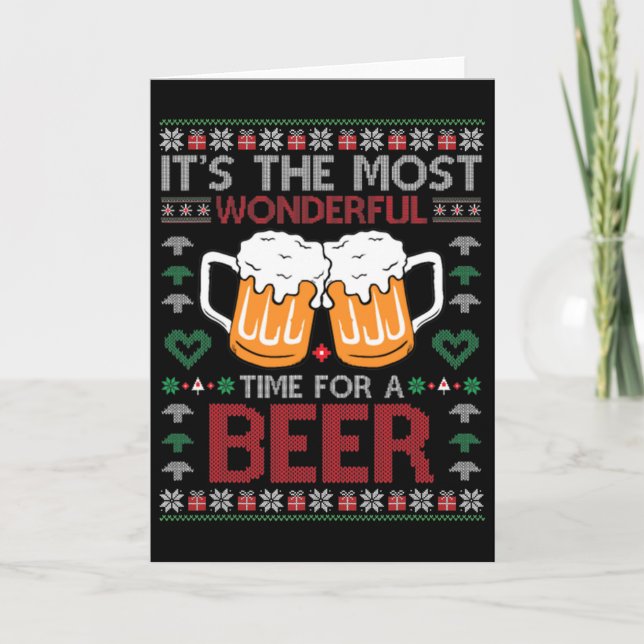 Tarjeta Xmas Wonderful Time For A Beer Ugly Christmas S  (Anverso)