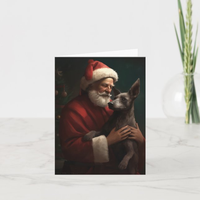 Tarjeta Xoloitzcuintli Con Navidades festivos de Santa Cla (Anverso)