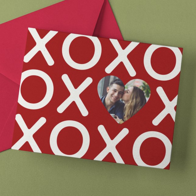 Tarjeta XOXO Crimson Red Photo Heart Love (Subido por el creador)