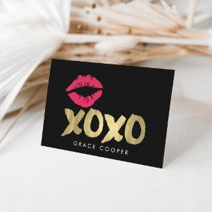 Tarjeta XOXO Faux Gold & Pink Lips   Negro