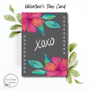 Tarjeta XOXO Flores Acuarela Día de San Valentín