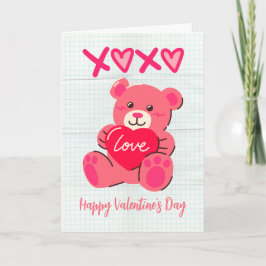 Tarjeta XOXO Pink Teddy Bear Love Heart Valentine Day