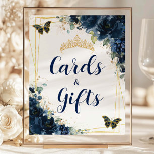 Tarjeta y regalo de Quinceañera floral azul de la