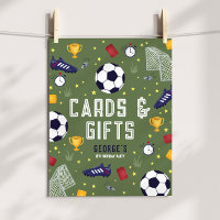 Tarjeta y regalos chicos fútbol cumpleaños señal