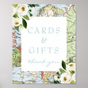 Tarjeta y regalos Tema de viaje Señal de mapa flor