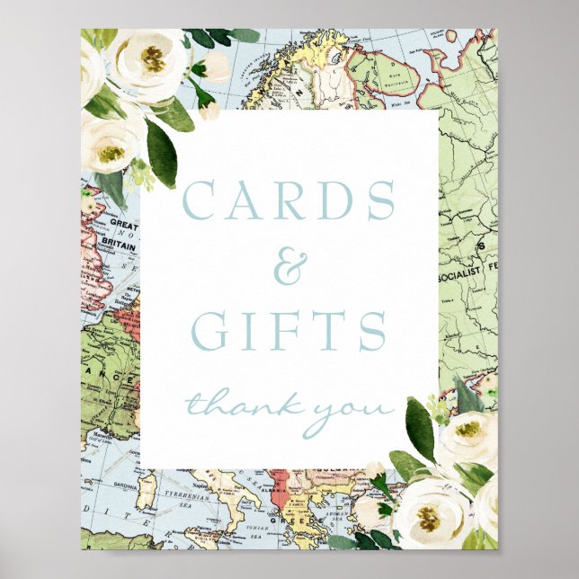 Tarjeta y regalos Tema de viaje Señal de mapa flor (Frente)