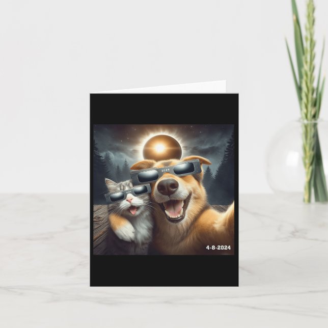 Tarjeta Y Selfie De Perro Con Eclipse Solar 2024 Usando Gl (Anverso)