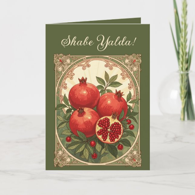 Tarjeta Yalda Pomegranates Persian Winter Solstice (Anverso)