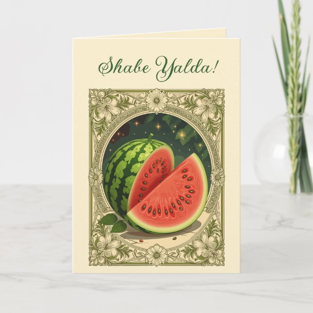 Tarjeta Yalda Watermelon Chelle Night Winter Solstice (Anverso)