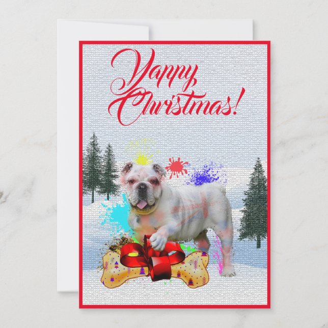 Tarjeta Yappy Xmas de Bulldog británico divertido  (Anverso)