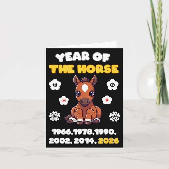 Tarjeta Year Of Horse Cute Zodiac Animal 2026 Design  (Anverso)