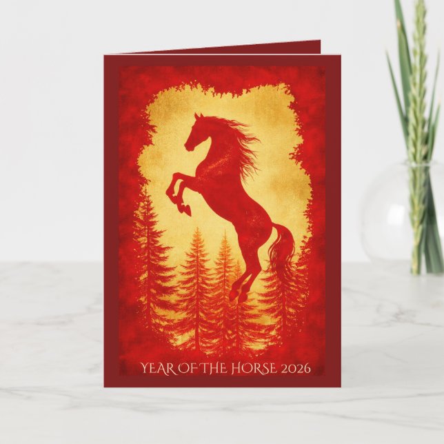 Tarjeta Year of the Horse 2026 – Red & Gold Lunar New Year (Anverso)