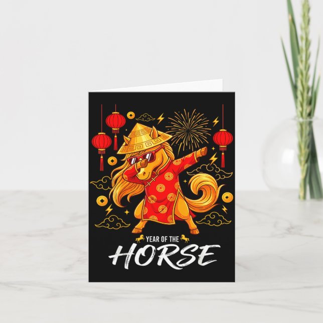 Tarjeta Year Of The Horse Dabbing Zodiac Horse Chinese New (Anverso)