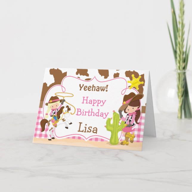 Tarjeta Yeehaw Cowgirl Partido del Cumpleaños Occidental (Anverso)