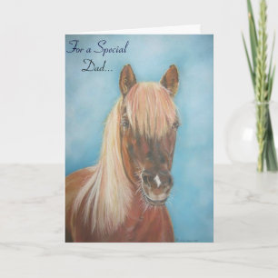 Tarjeta yegua de castaño con paja de caballo rubio