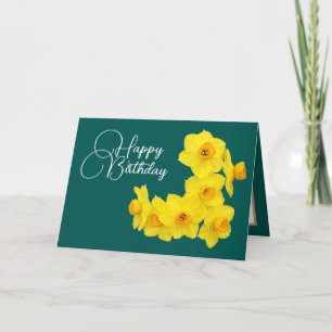Tarjeta Yellow Daffodils Cyan Background Birday