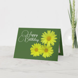 Tarjeta Yellow Daisies Fondo Verde Feliz cumpleaños