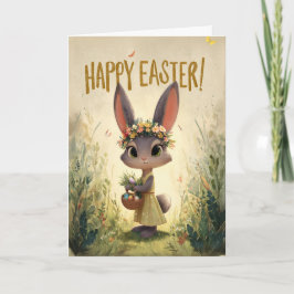 Tarjeta Yellow Dress Flower-Crown Bunny Easter Card