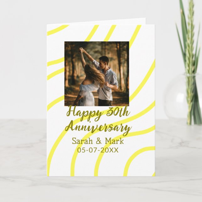 Tarjeta Yellow golden photo 30th wedding anniversary name  (Anverso)