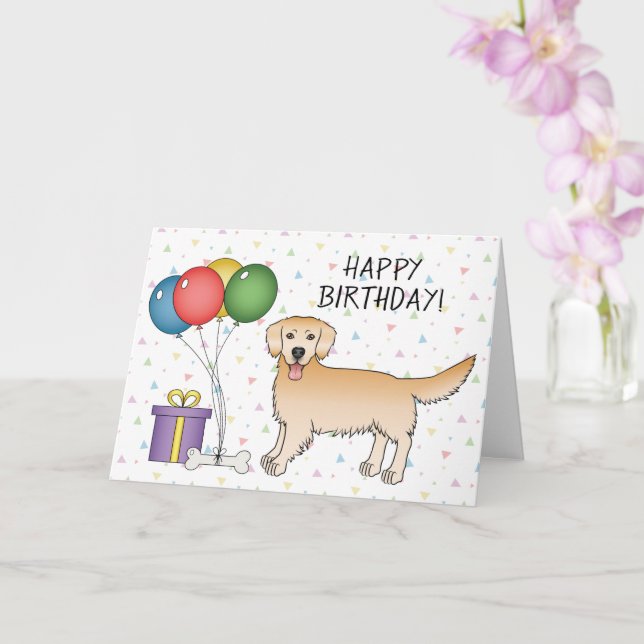 Tarjeta Yellow Golden Retriever Cartog Dog Happy Birday (Orquídea)