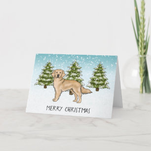 Tarjeta Yellow Golden Retriever Dog Winter Feliz Navidad
