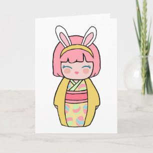 Tarjeta Yellow Kokeshi Easter