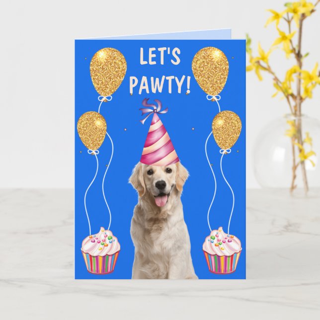 Tarjeta Yellow Lab Birthday Pawty (flor amarilla)