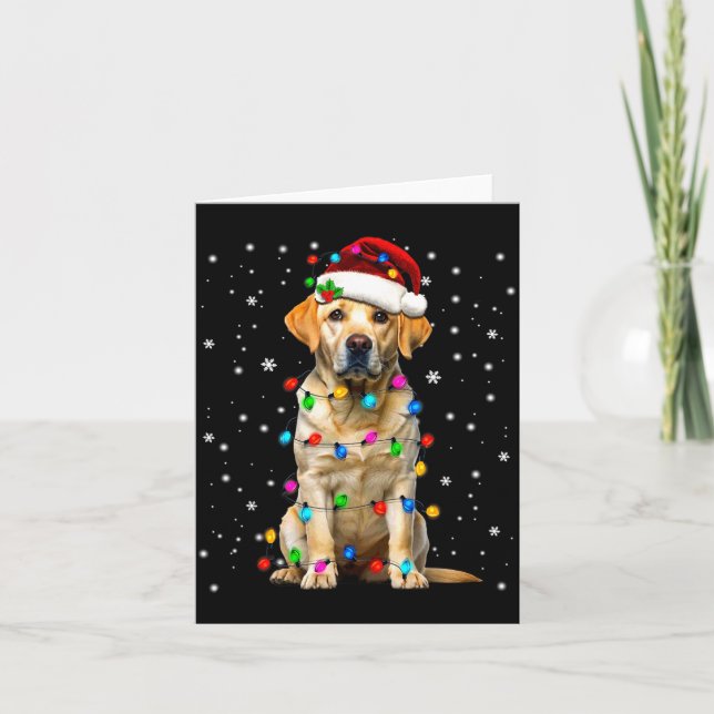 Tarjeta Yellow Labrador Retriever Christmas Tree Light Paj (Anverso)