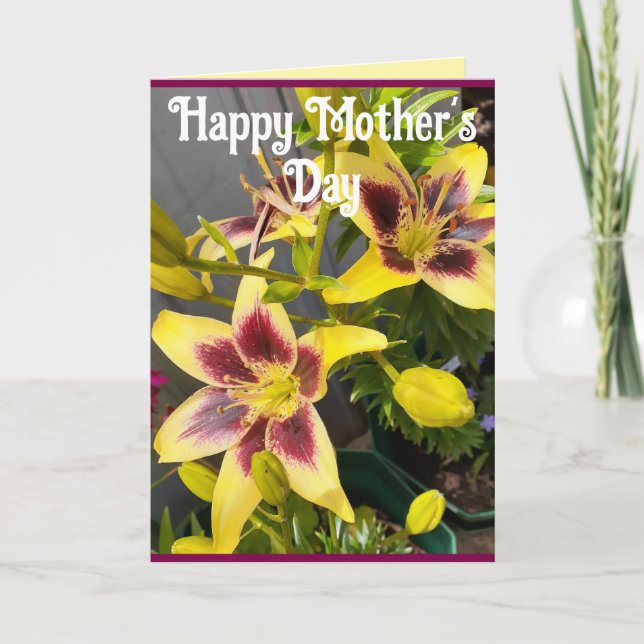 Tarjeta Yellow Lily Lilies Flower floral Mothers Day Card (Anverso)