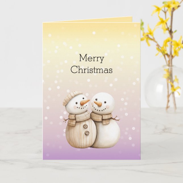 Tarjeta Yellow Purple White Bokeh Dots Snowman Christmas (flor amarilla)