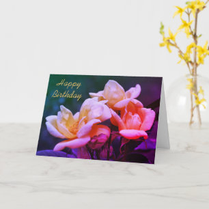 Tarjeta Yellow Rosebuds Flower Art Birday