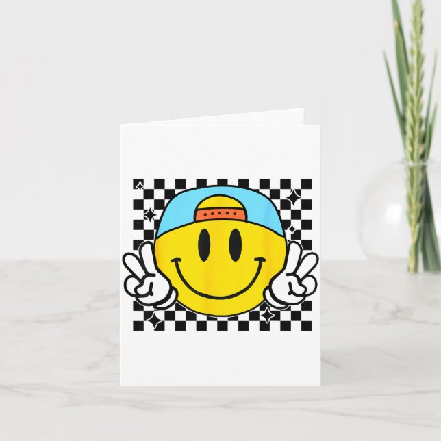 Tarjeta Yellow Smile Face Cute Checkered Peace Smiling Hap (Anverso)