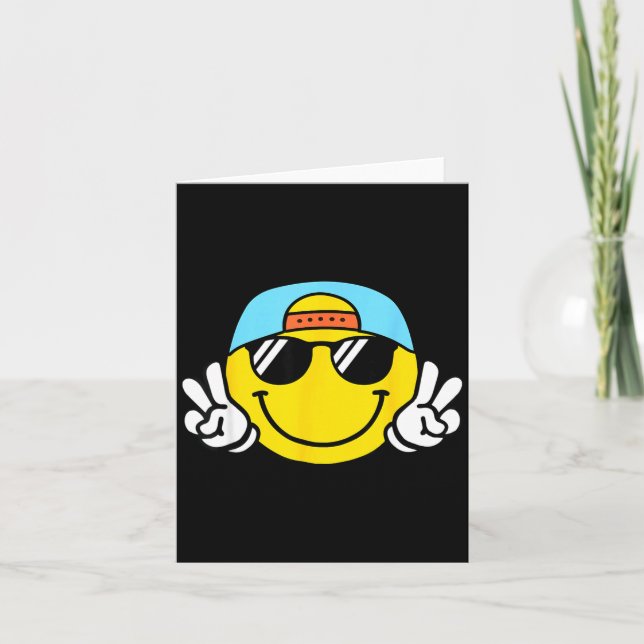 Tarjeta Yellow Smile Face Cute Checkered Peace Smiling Hap (Anverso)