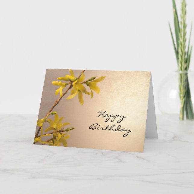 Tarjeta Yellow Spring Forsythia Happy Birday (Anverso)