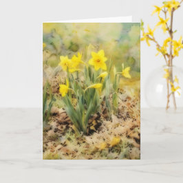 Tarjeta Yellow Wild Daffodils Vintage Watercolor Style