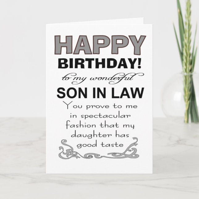 Tarjeta yerno demuestra buen gusto cumpleaños (Anverso)