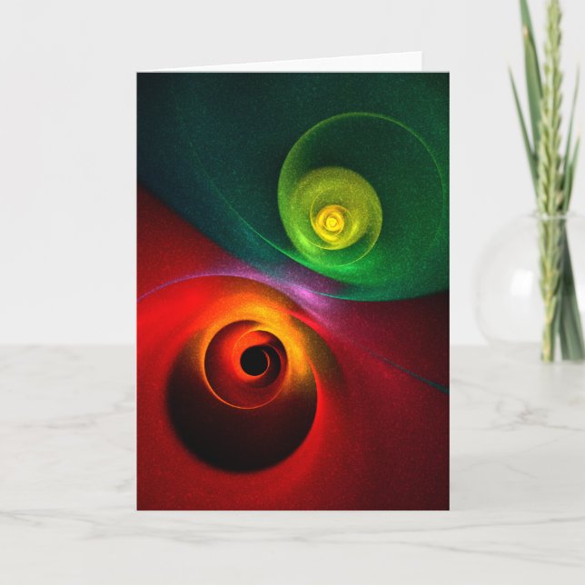 Tarjeta Yin Verde Rojo Yang Patrón de arte abstracto moder (Anverso)