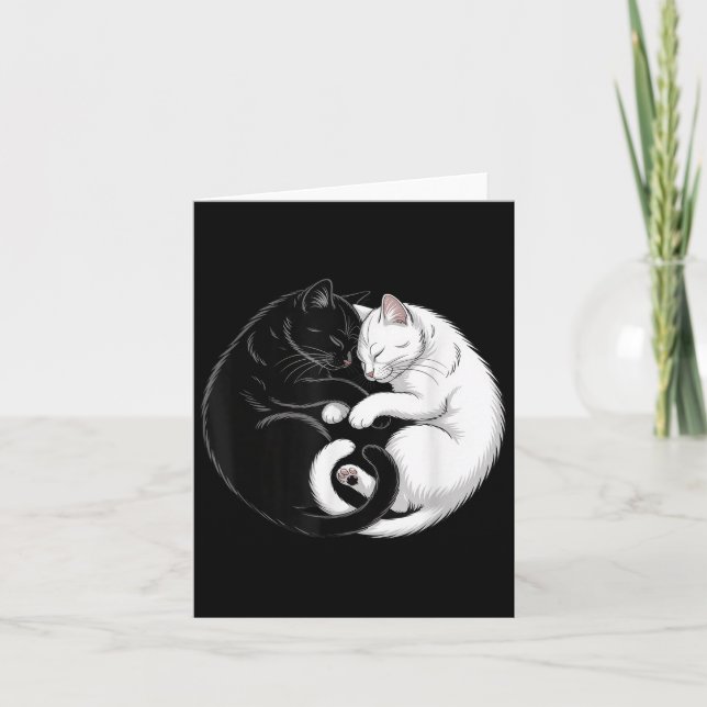 Tarjeta Yin Y Yang Mascota Cat Gatos Blancos Negros (Anverso)
