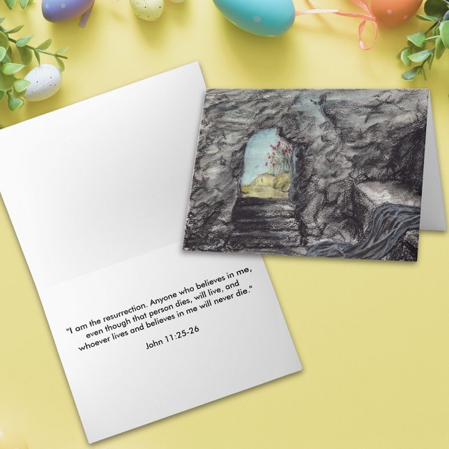 Tarjeta Yo soy la Resurrección (Religious Happy easter Jesus empty grave Christian bible quote folded holiday greetings card)