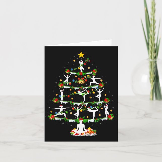 Tarjeta Yoga Lover Xmas Lighting Yoga Christmas Tree  (Anverso)