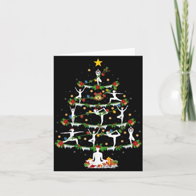 Tarjeta Yoga Lover Xmas Lighting Yoga Christmas Tree T Shi (Anverso)