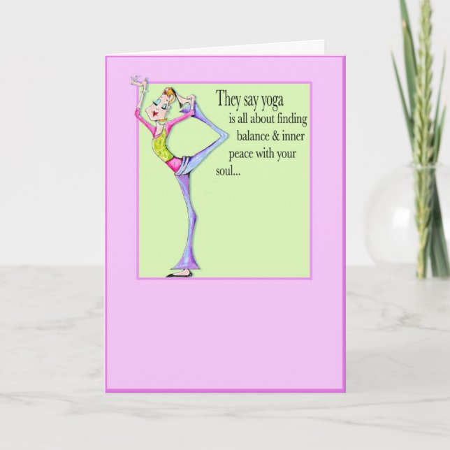 Tarjeta #YogaHumor, #yogapose, #yogabirthday, amistad (Anverso)