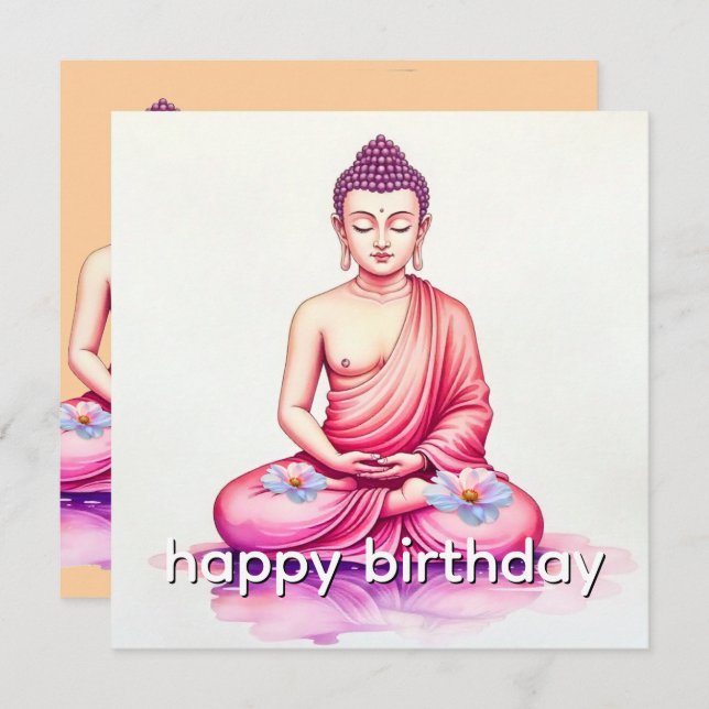 Tarjeta Yogini / Buddha Watercolor Birthday, Meditation (Anverso / Reverso)