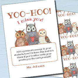 Tarjeta Yoo-hoo Owls Te Extraño La Descarga Del Profesor E