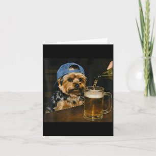 Tarjeta Yorkie Divertido Bebiendo Cerveza Perro Lindo Meme