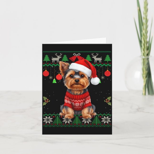 Tarjeta Yorkie Dog Christmas Wearing Ugly Christmas Sweate (Anverso)