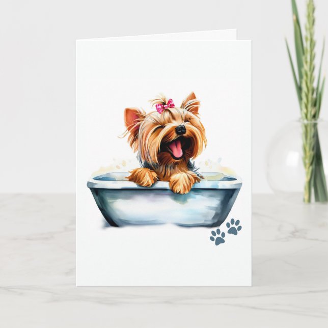 Tarjeta Yorkie Dog Doble Saludo (Anverso)