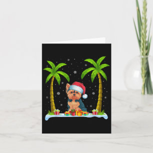 Tarjeta Yorkie Dog Santa Hat Palm Tree Beach Xmas Pajama F