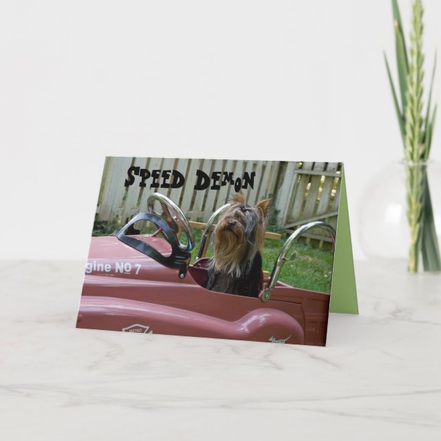 Tarjeta Yorkie en el cumpleaños del coche (Anverso)